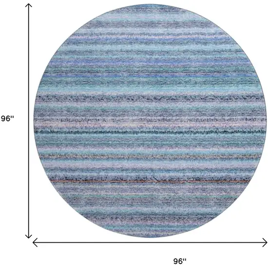 8' Sky Blue And Gray Striped Washable Round Rug With UV Protection Photo 3