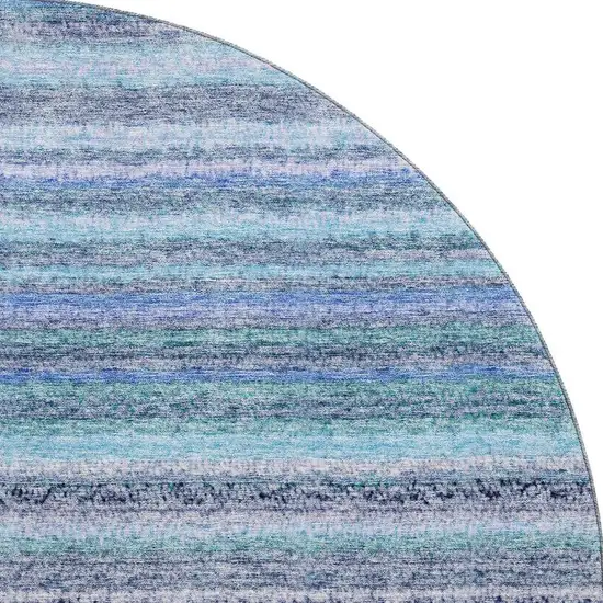 8' Sky Blue And Gray Striped Washable Round Rug With UV Protection Photo 3