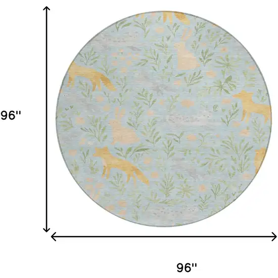 8' Sky Blue And Green Round Botanical Leaves Washable Indoor Outdoor Area Rug Photo 8