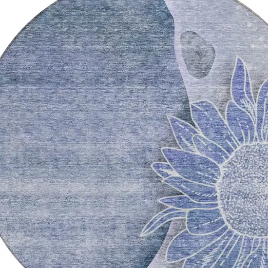 8' Sky Blue And Indigo Round Floral Washable Indoor Outdoor Area Rug Photo 5