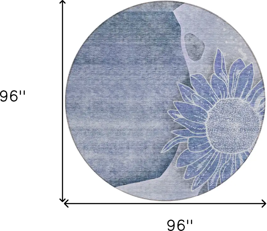 8' Sky Blue And Indigo Round Floral Washable Indoor Outdoor Area Rug Photo 3