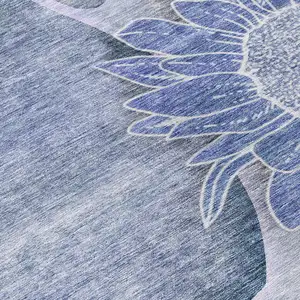Photo of 8' Sky Blue And Indigo Round Floral Washable Indoor Outdoor Area Rug
