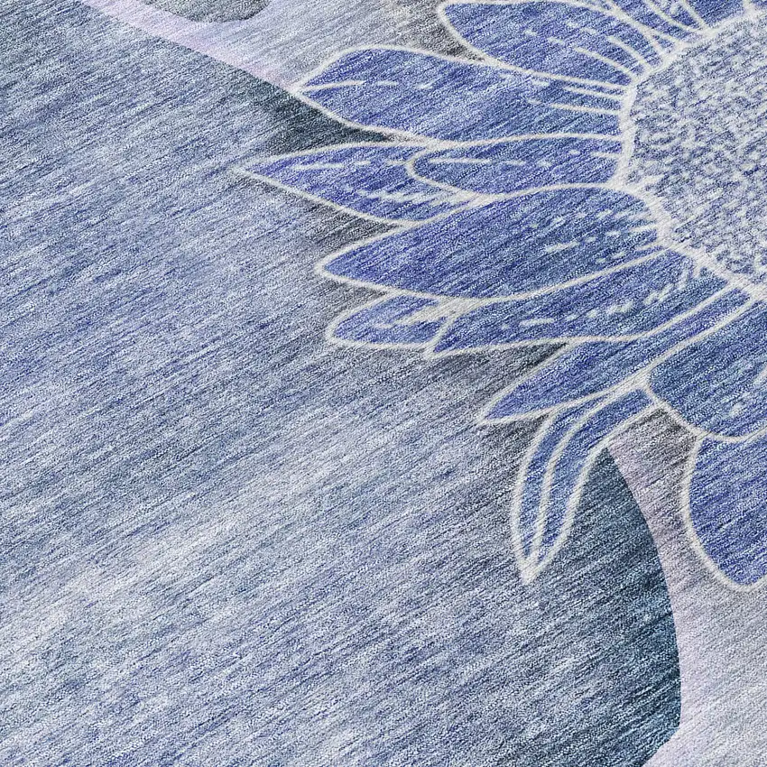 8' Sky Blue And Indigo Round Floral Washable Indoor Outdoor Area Rug Photo 3