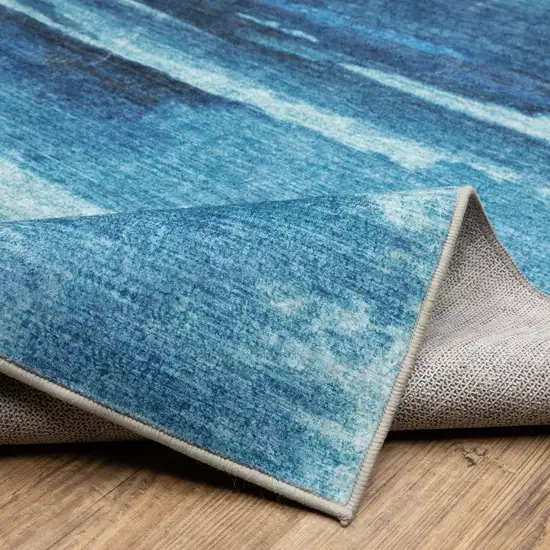 8' Sky Blue And Ivory Abstract Distressed Runner Rug Photo 9