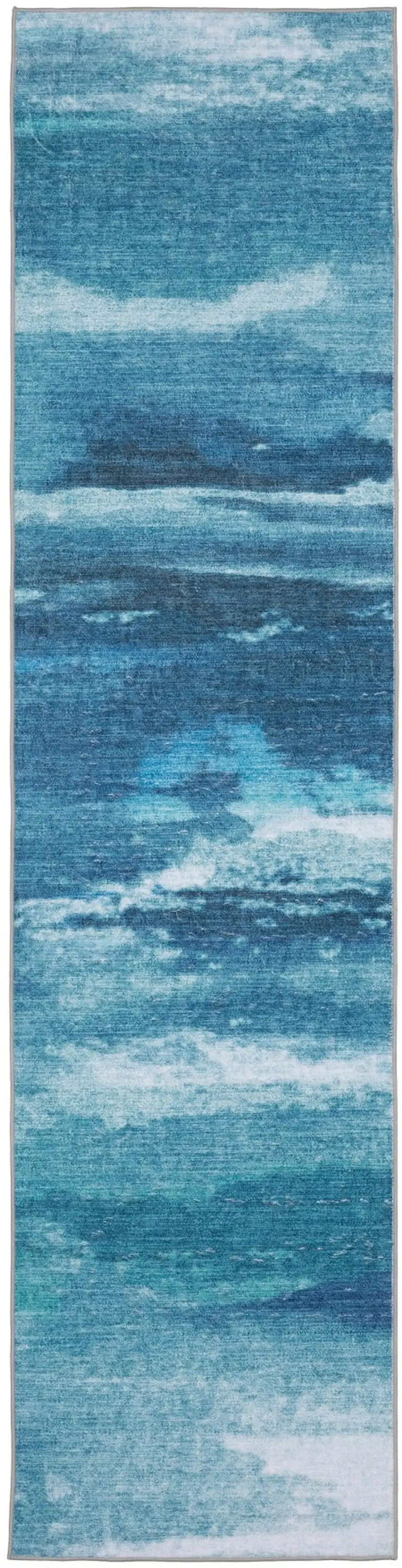 8' Sky Blue And Ivory Abstract Distressed Runner Rug Photo 2