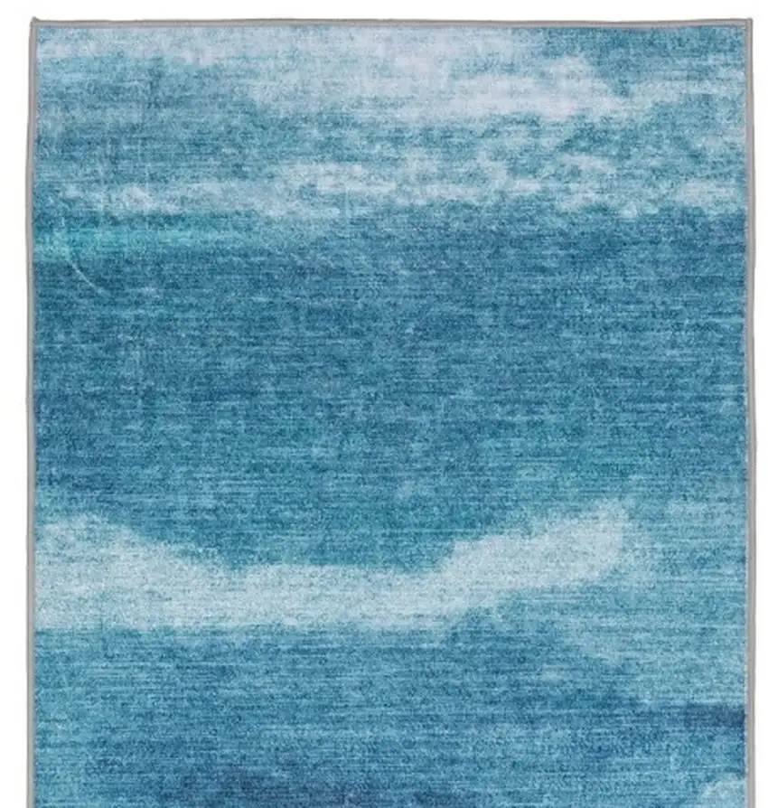 8' Sky Blue And Ivory Abstract Distressed Runner Rug Photo 4