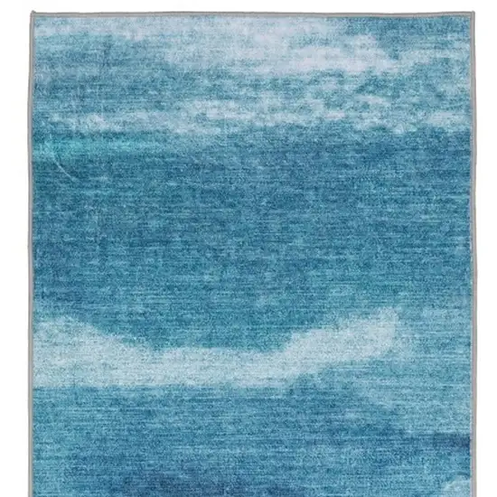 8' Sky Blue And Ivory Abstract Distressed Runner Rug Photo 4