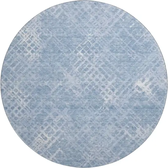 8' Sky Blue And Ivory Abstract Geometric Washable Round Rug With UV Protection Photo 1