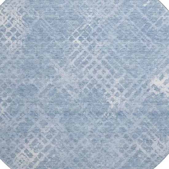 8' Sky Blue And Ivory Abstract Geometric Washable Round Rug With UV Protection Photo 3