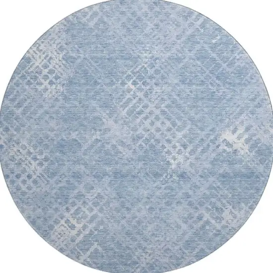 8' Sky Blue And Ivory Abstract Geometric Washable Round Rug With UV Protection Photo 4