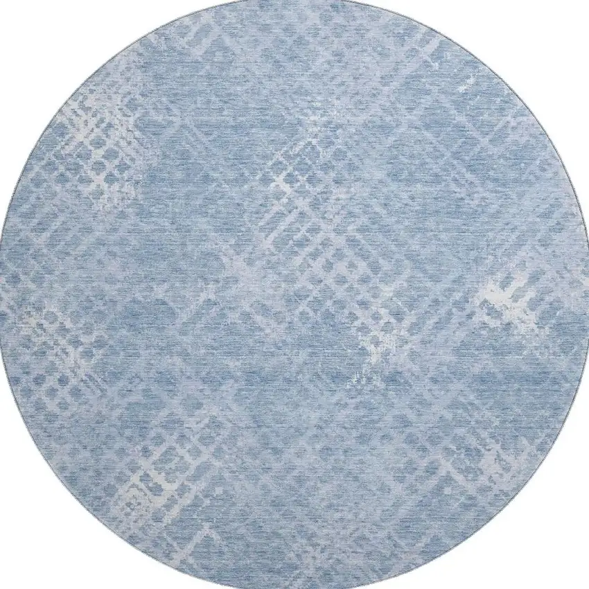 8' Sky Blue And Ivory Abstract Geometric Washable Round Rug With UV Protection Photo 4