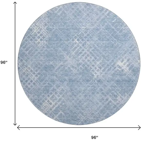 8' Sky Blue And Ivory Abstract Geometric Washable Round Rug With UV Protection Photo 3