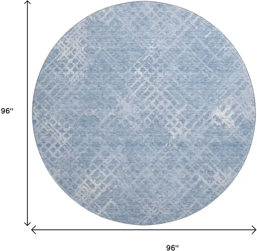 8' Sky Blue And Ivory Abstract Geometric Washable Round Rug With UV Protection Photo 3