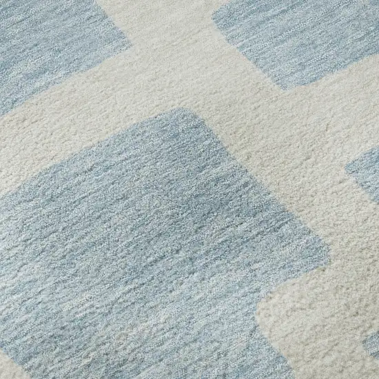 8' Sky Blue And Ivory Abstract Geometric Washable Round Rug With UV Protection Photo 8