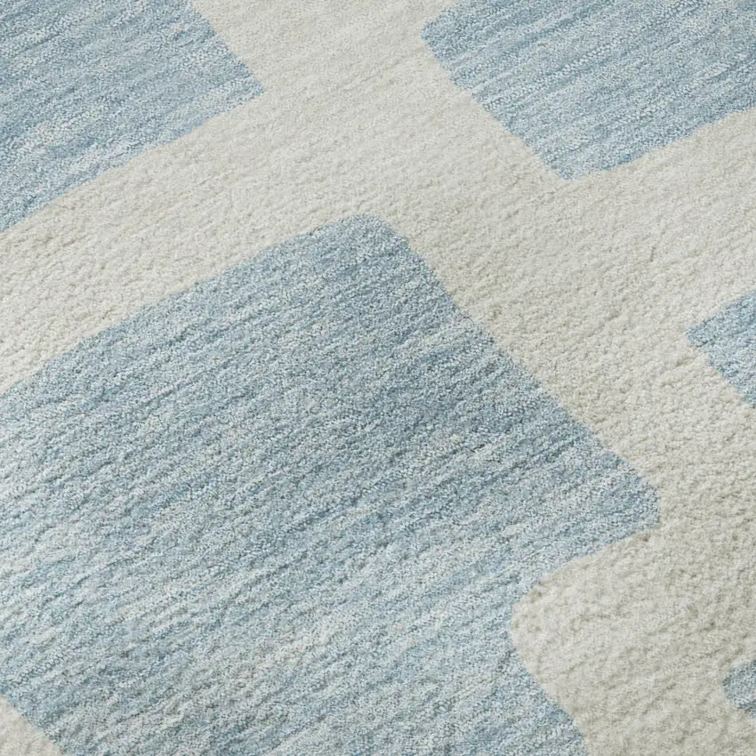 8' Sky Blue And Ivory Abstract Geometric Washable Round Rug With UV Protection Photo 8