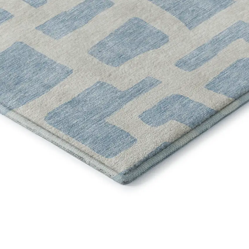 8' Sky Blue And Ivory Abstract Geometric Washable Round Rug With UV Protection Photo 6