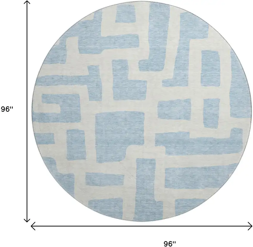 8' Sky Blue And Ivory Abstract Geometric Washable Round Rug With UV Protection Photo 9