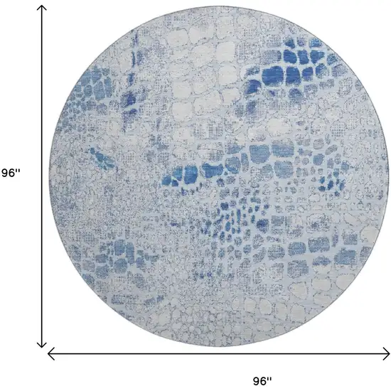 8' Sky Blue And Ivory Abstract Geometric Washable Round Rug With UV Protection Photo 9