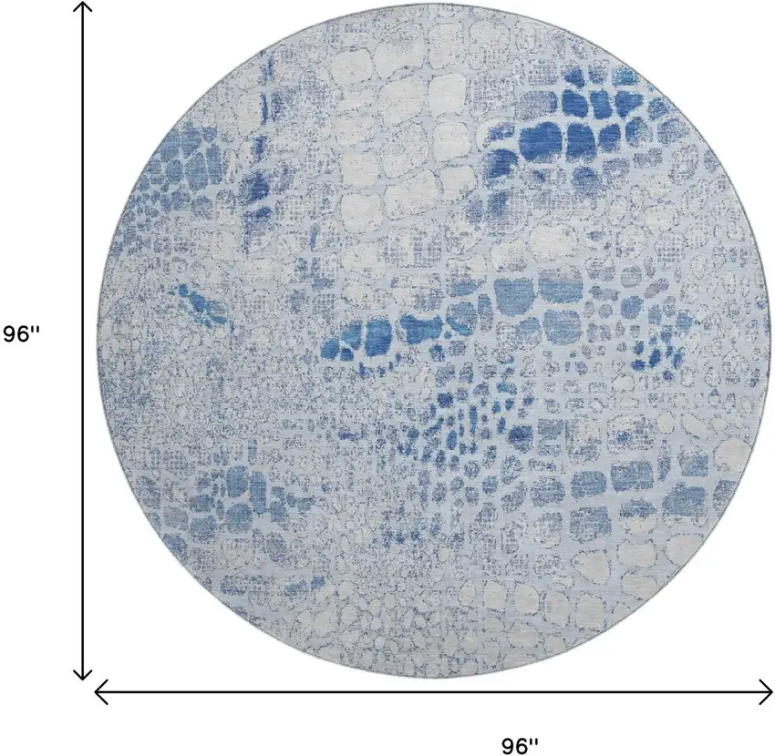 8' Sky Blue And Ivory Abstract Geometric Washable Round Rug With UV Protection Photo 9