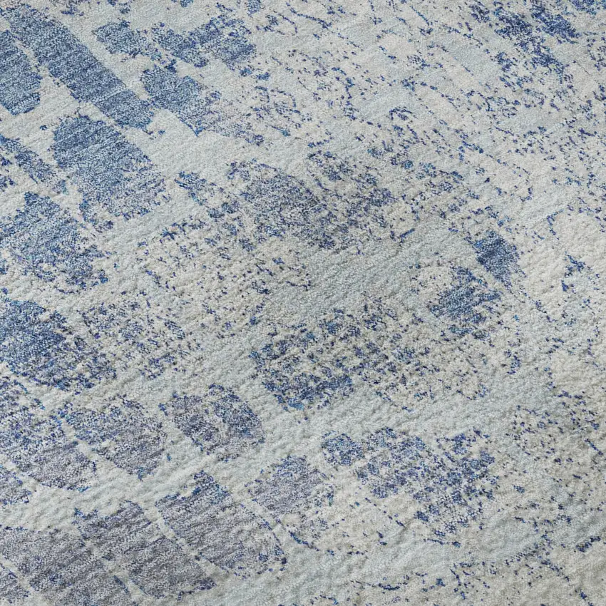 8' Sky Blue And Ivory Abstract Geometric Washable Round Rug With UV Protection Photo 8