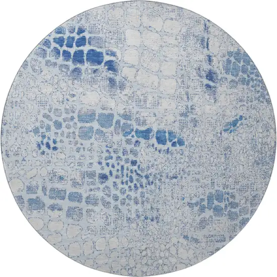 8' Sky Blue And Ivory Abstract Geometric Washable Round Rug With UV Protection Photo 3