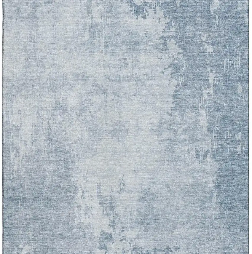 8' Sky Blue And Ivory Abstract Washable Area Rug With UV Protection Photo 3