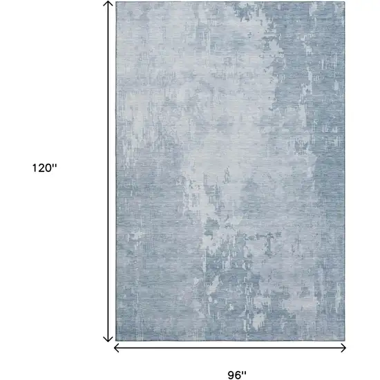 8' Sky Blue And Ivory Abstract Washable Area Rug With UV Protection Photo 6