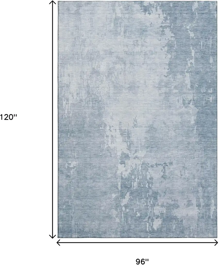 8' Sky Blue And Ivory Abstract Washable Area Rug With UV Protection Photo 6