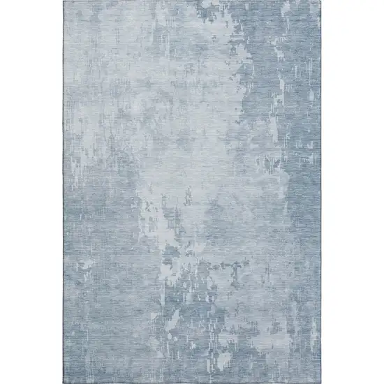 8' Sky Blue And Ivory Abstract Washable Area Rug With UV Protection Photo 1