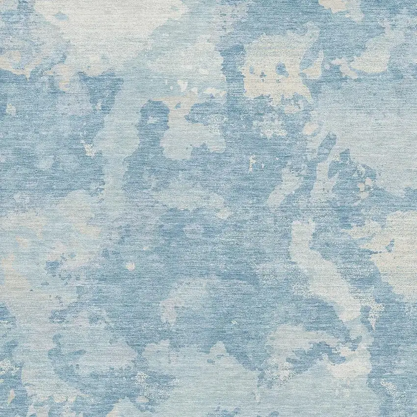 8' Sky Blue And Ivory Abstract Washable Area Rug With UV Protection Photo 2