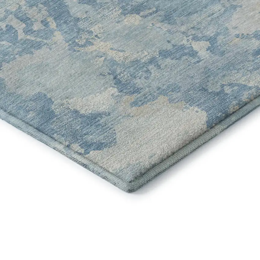 8' Sky Blue And Ivory Abstract Washable Area Rug With UV Protection Photo 7
