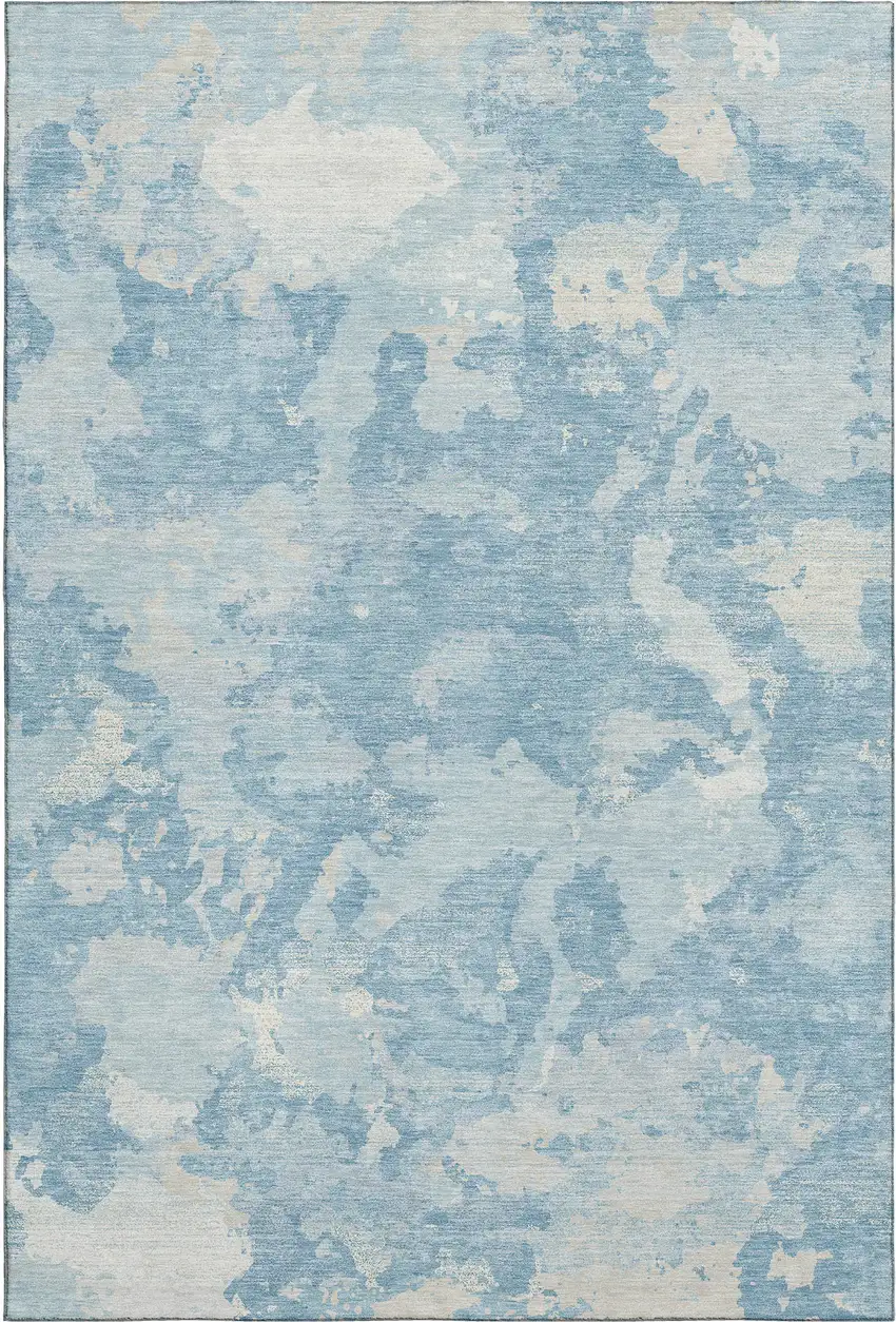 8' Sky Blue And Ivory Abstract Washable Area Rug With UV Protection Photo 1