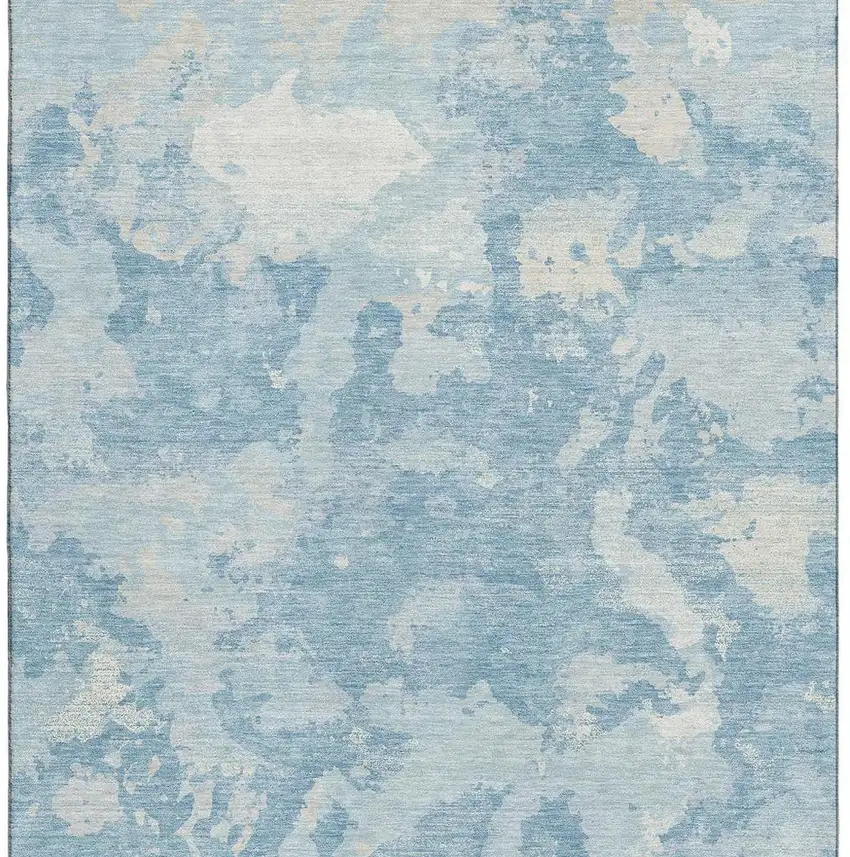 8' Sky Blue And Ivory Abstract Washable Area Rug With UV Protection Photo 3