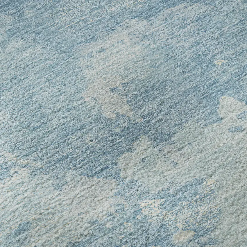 8' Sky Blue And Ivory Abstract Washable Area Rug With UV Protection Photo 9