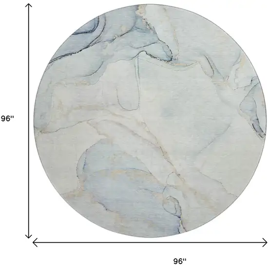 8' Sky Blue And Ivory Abstract Washable Round Rug With UV Protection Photo 3
