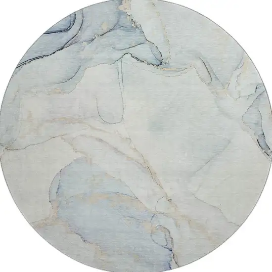 8' Sky Blue And Ivory Abstract Washable Round Rug With UV Protection Photo 4