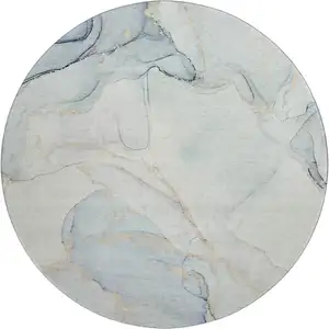 Photo of 8' Sky Blue And Ivory Abstract Washable Round Rug With UV Protection
