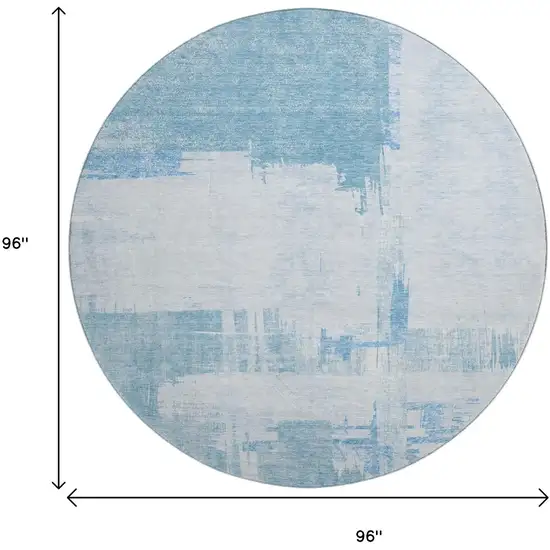 8' Sky Blue And Ivory Abstract Washable Round Rug With UV Protection Photo 9