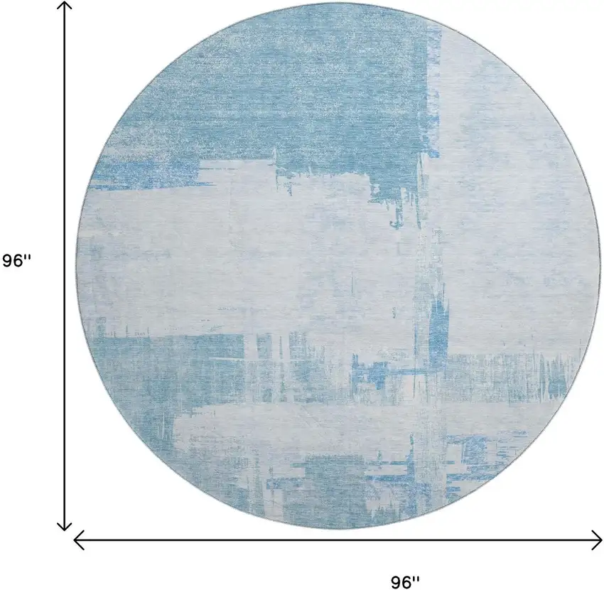 8' Sky Blue And Ivory Abstract Washable Round Rug With UV Protection Photo 9