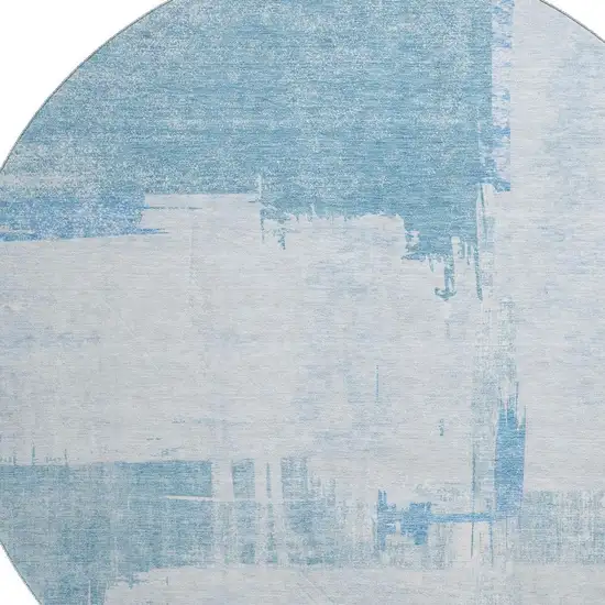 8' Sky Blue And Ivory Abstract Washable Round Rug With UV Protection Photo 2
