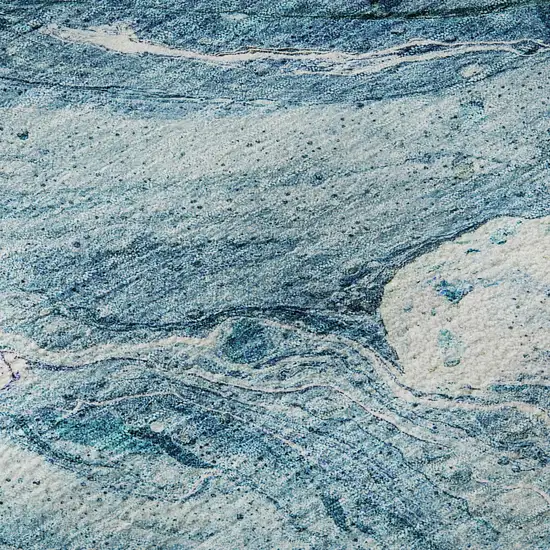 8' Sky Blue And Ivory Abstract Washable Round Rug With UV Protection Photo 9