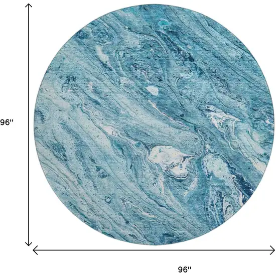 8' Sky Blue And Ivory Abstract Washable Round Rug With UV Protection Photo 3