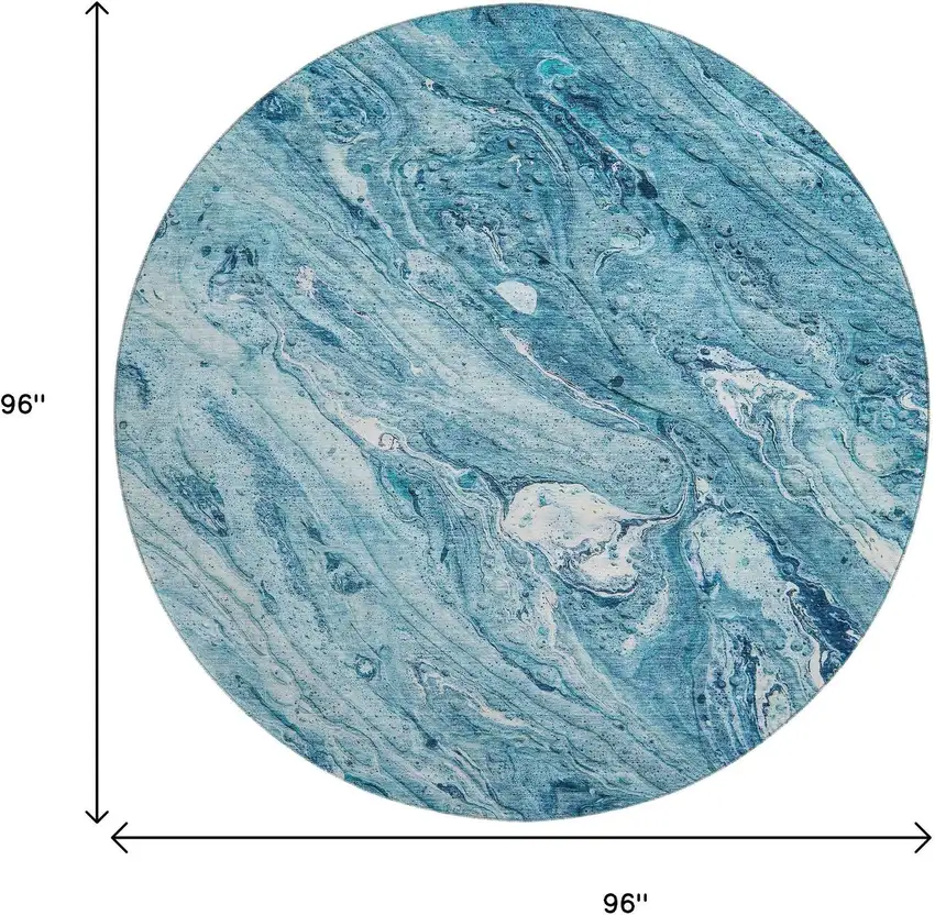 8' Sky Blue And Ivory Abstract Washable Round Rug With UV Protection Photo 3