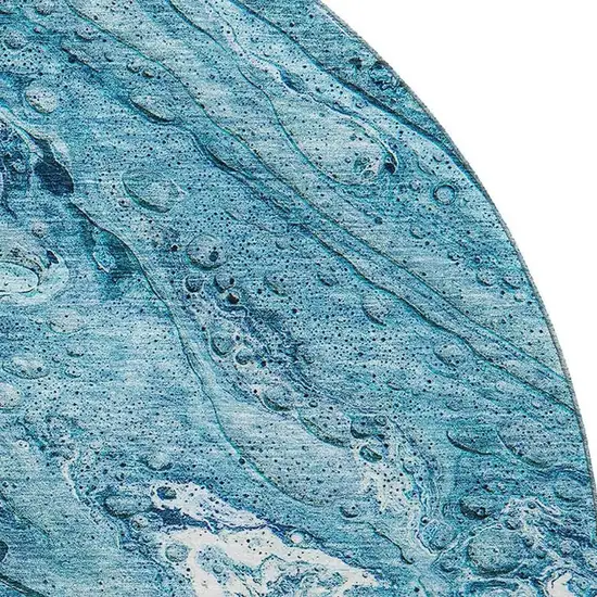 8' Sky Blue And Ivory Abstract Washable Round Rug With UV Protection Photo 3