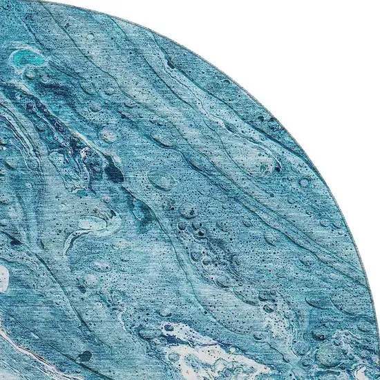 8' Sky Blue And Ivory Abstract Washable Round Rug With UV Protection Photo 4