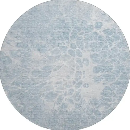 8' Sky Blue And Ivory Abstract Washable Round Rug With UV Protection Photo 4