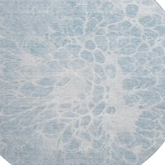 8' Sky Blue And Ivory Abstract Washable Round Rug With UV Protection Photo 3