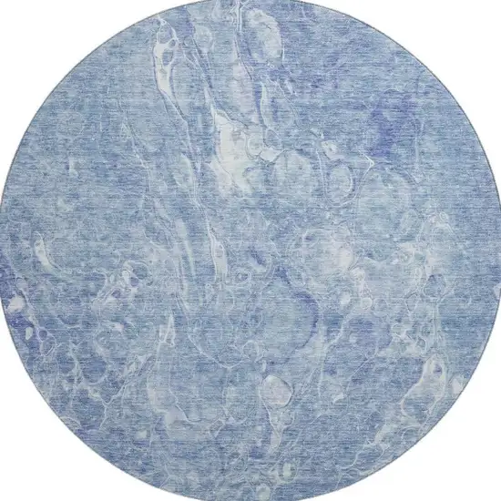 8' Sky Blue And Ivory Abstract Washable Round Rug With UV Protection Photo 3