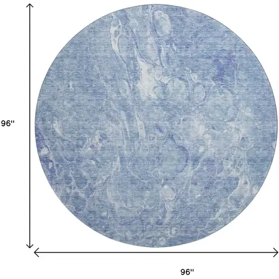 8' Sky Blue And Ivory Abstract Washable Round Rug With UV Protection Photo 9