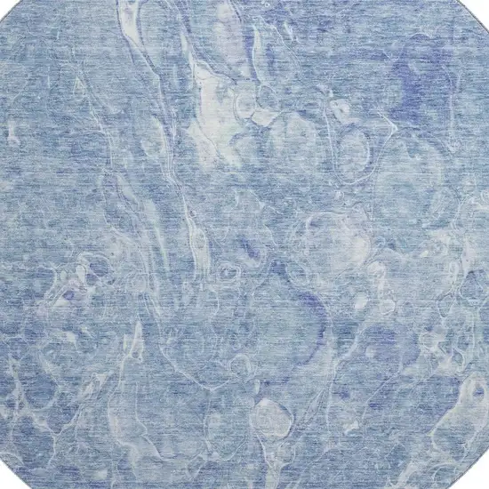 8' Sky Blue And Ivory Abstract Washable Round Rug With UV Protection Photo 2